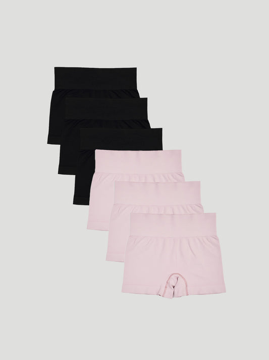 Kit com 6 Calcinhas Boxer Boyshort Sem Costura Premium (3 Preto e 3 Rose)