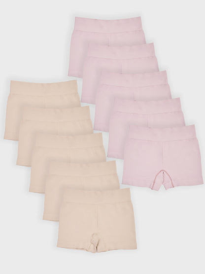 Kit com 10 Calcinhas Boxer Boyshort Sem Costura Premium (5 Bege e 5 Rose)