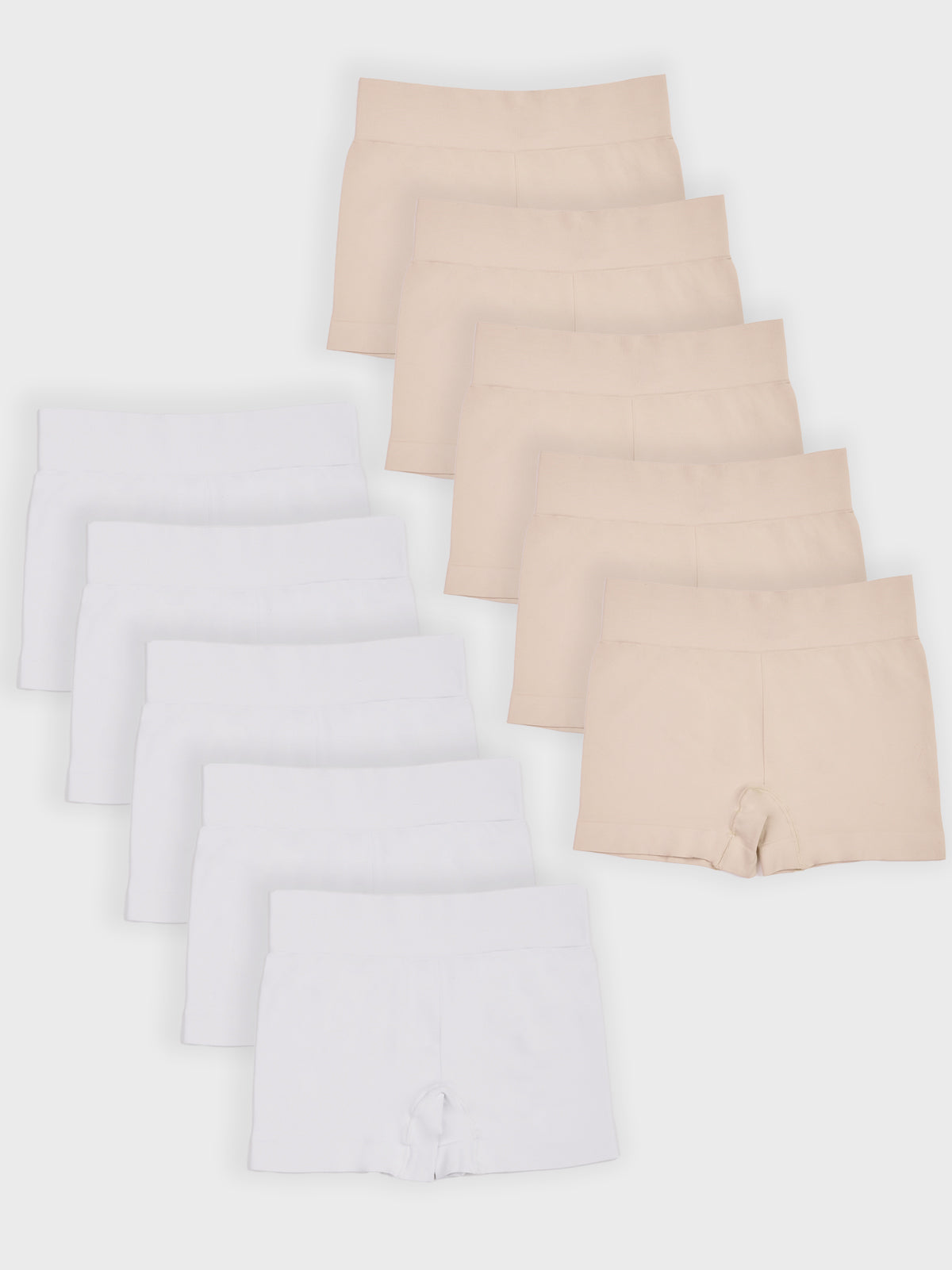 Kit com 10 Calcinhas Boxer Boyshort Sem Costura Premium (5 Branco e 5 Bege)