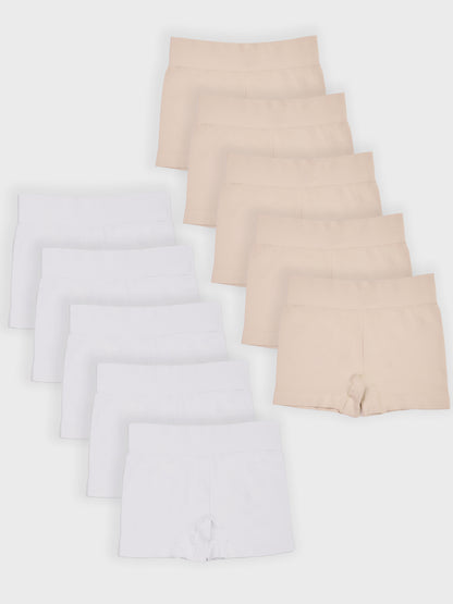 Kit com 10 Calcinhas Boxer Boyshort Sem Costura Premium (5 Branco e 5 Bege)