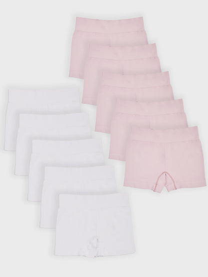 Kit com 10 Calcinhas Boxer Boyshort Sem Costura Premium (5 Branco e 5 Rose)
