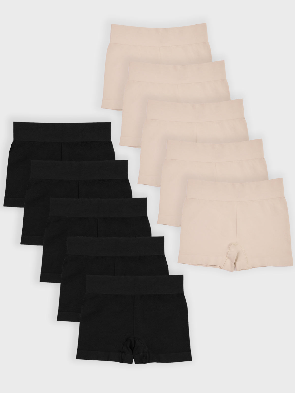 Kit com 10 Calcinhas Boxer Boyshort Sem Costura Premium (5 Preto e 5 Bege)