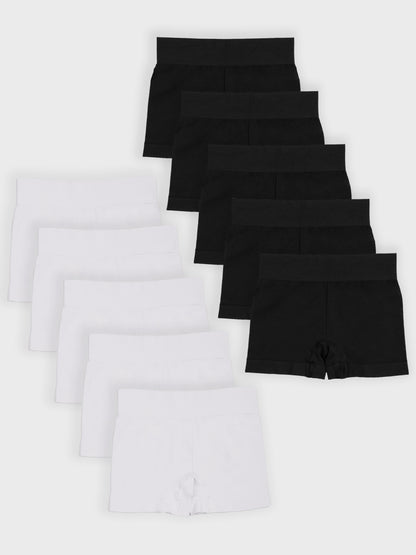Kit com 10 Calcinhas Boxer Boyshort Sem Costura Premium (5 Branco e 5 Preto)