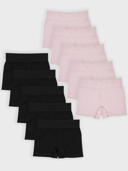 Kit com 10 Calcinhas Boxer Boyshort Sem Costura Premium (5 Preto e 5 Rose)
