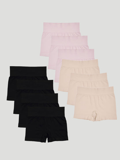 Kit com 10 Calcinhas Boxer Modeladora Sem Costura Premium (4 Preto, 3 Bege e 3 Rose)