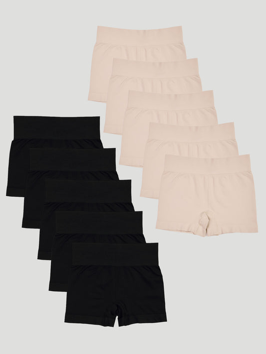 Kit com 10 Calcinhas Boxer Modeladora Sem Costura Premium (5 Preto e 5 Bege)