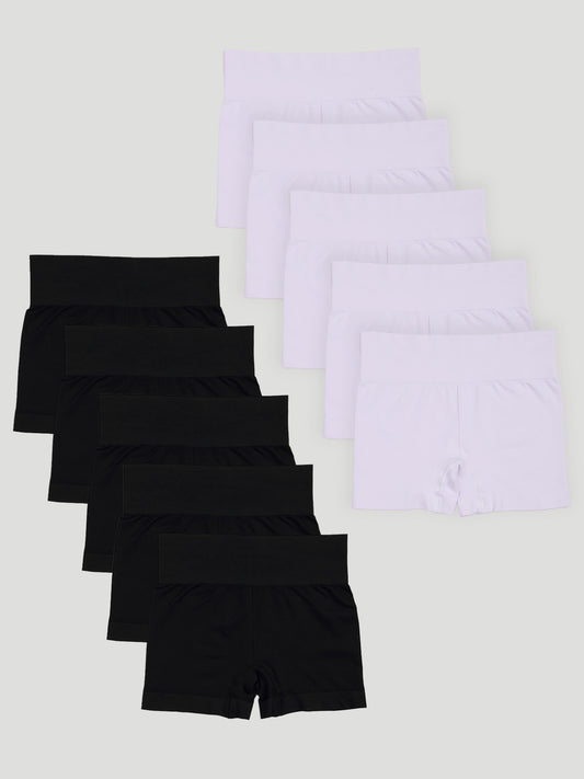 Kit com 10 Calcinhas Boxer Modeladora Sem Costura Premium (5 Branco e 5 Preto)