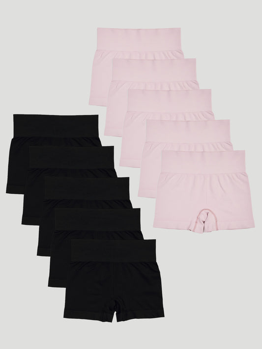 Kit com 10 Calcinhas Boxer Modeladora Sem Costura Premium (5 Preto e 5 Rose)