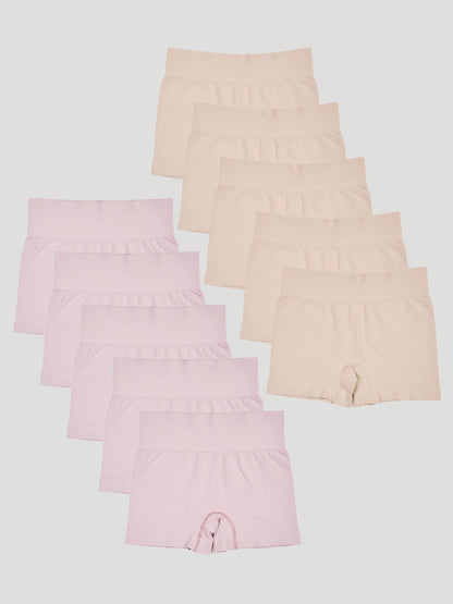 Kit com 10 Calcinhas Boxer Modeladora Sem Costura Premium (5 Bege e 5 Rose)