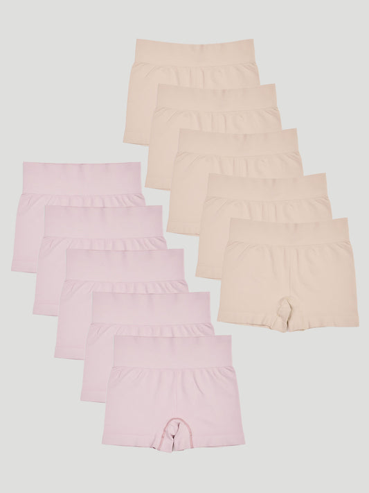 Kit com 10 Calcinhas Boxer Modeladora Sem Costura Premium (5 Bege e 5 Rose)