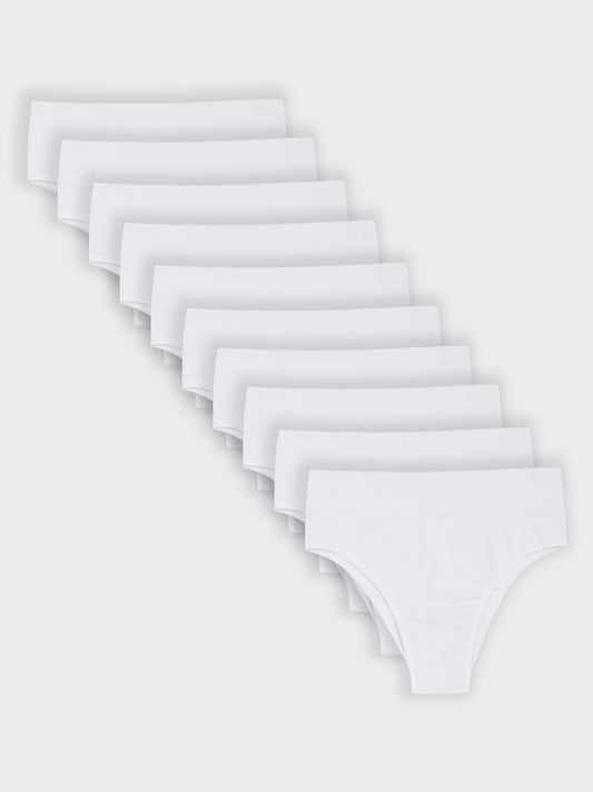 Kit com 10 Calcinhas Biquíni Cintura Alta Canelado Sem Costura Premium Branco - R$47,90 cada