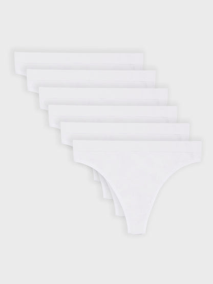 Kit com 6 Calcinhas Fio Dental Canelado Sem Costura Premium Branco - R$51,65 cada