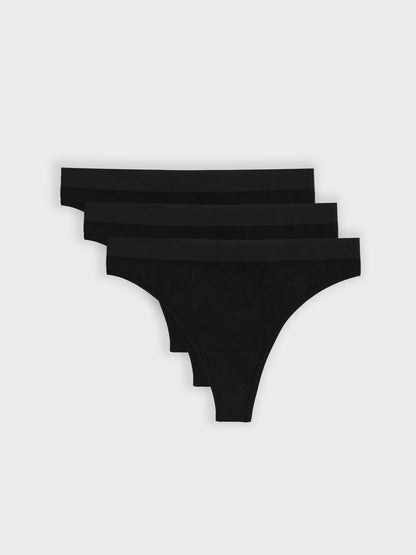 Kit com 3 Calcinhas Fio Dental Canelado Sem Costura Premium Preto - R$66,63 cada