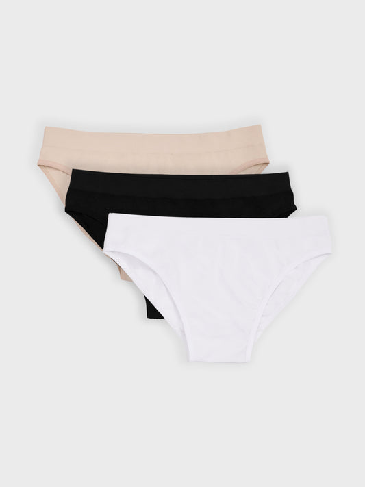 Kit com 3 Calcinhas Caleçon Sem Costura Premium (1 Branco, 1 Preto e 1 Bege)