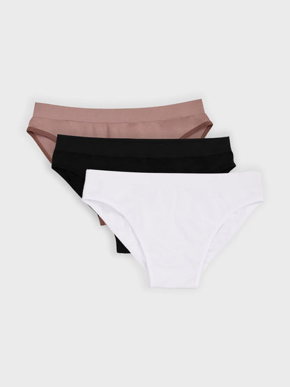 Kit com 3 Calcinhas Caleçon Sem Costura Premium (1 Branco, 1 Preto e 1 Marrom Cacau)
