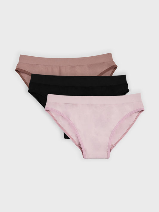Kit com 3 Calcinhas Caleçon Sem Costura Premium (1 Preto, 1 Rose e 1 Marrom Cacau)