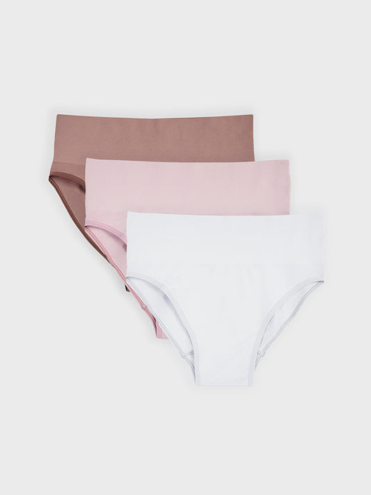 Kit com 3 Calcinhas Caleçon Redutora Sem Costura Premium (1 Branco, 1 Rose e 1 Marrom Cacau)