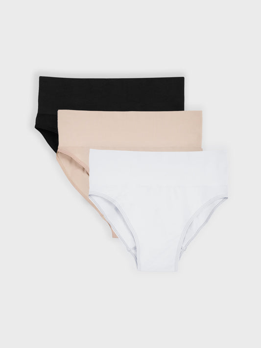 Kit com 3 Calcinhas Caleçon Redutora Sem Costura Premium (1 Branco, 1 Preto e 1 Bege)