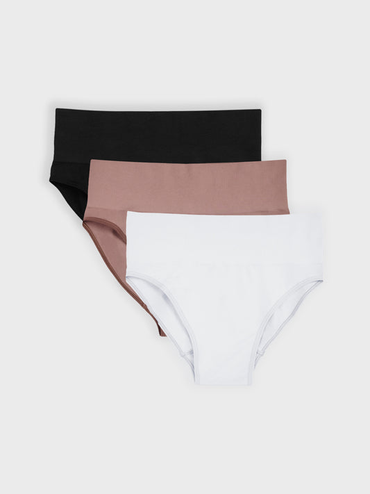 Kit com 3 Calcinhas Caleçon Redutora Sem Costura Premium (1 Branco, 1 Preto e 1 Marrom Cacau)