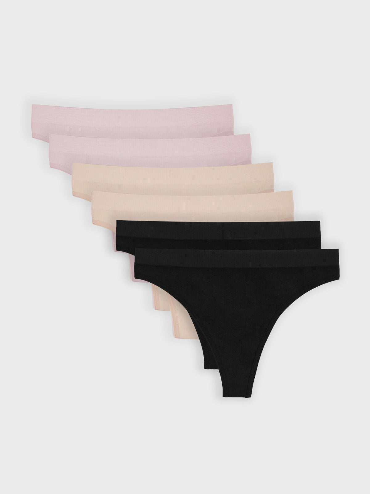 Kit com 6 Calcinhas Fio Dental Canelado Sem Costura Premium (2 Bege, 2 Rose e 2 Preto)