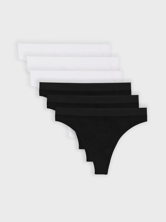 Kit com 6 Calcinhas Fio Dental Canelado Sem Costura Premium (3 Preto e 3 Branco)