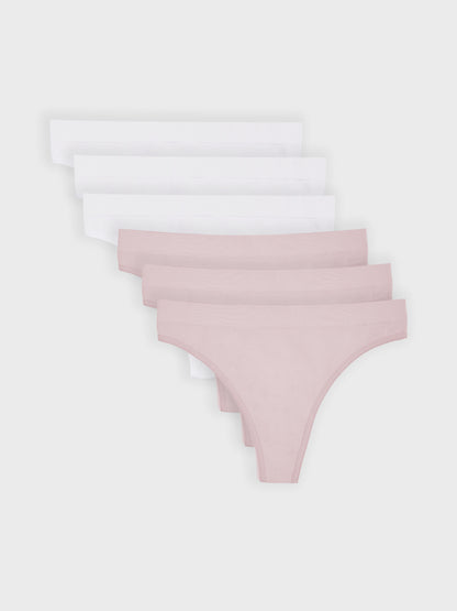 Kit com 6 Calcinhas Fio Dental Canelado Sem Costura Premium (3 Branco e 3 Rose)