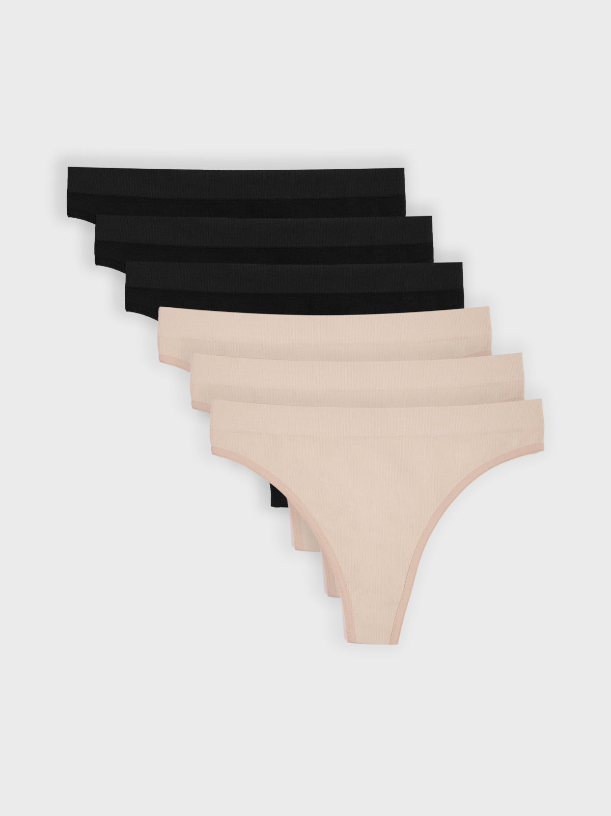 Kit com 6 Calcinhas Fio Dental Canelado Sem Costura Premium (3 Preto e 3 Bege)
