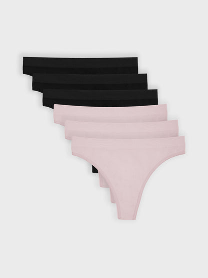 Kit com 6 Calcinhas Fio Dental Canelado Sem Costura Premium (3 Preto e 3 Rose)