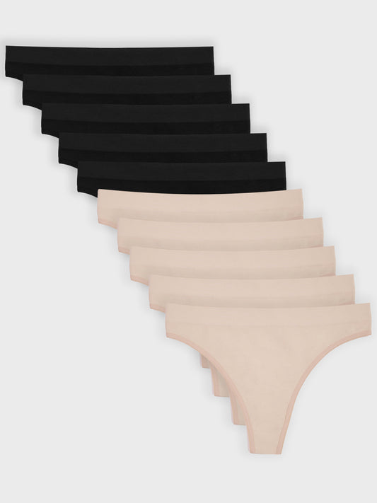 Kit com 10 Calcinhas Fio Dental Canelado Sem Costura Premium (5 Preto e 5 Bege)