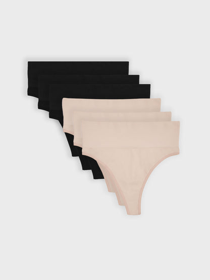 Kit com 6 Calcinhas Fio Dental Redutora Canelado Sem Costura Premium (3 Preto e 3 Bege)