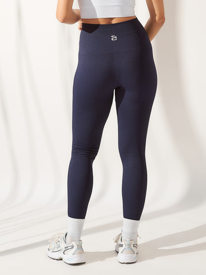 Calça Legging Cintura Alta Canelado Sem Costura Azul Marinho