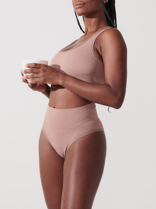 Conjunto Sutiã Modelador + Calcinha Biquíni Redutora Premium Marrom Cacau