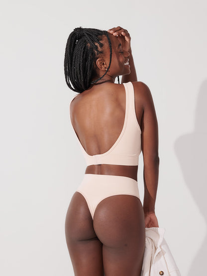 Conjunto Sutiã Modelador + Calcinha Fio Dental Cintura Alta Premium Bege