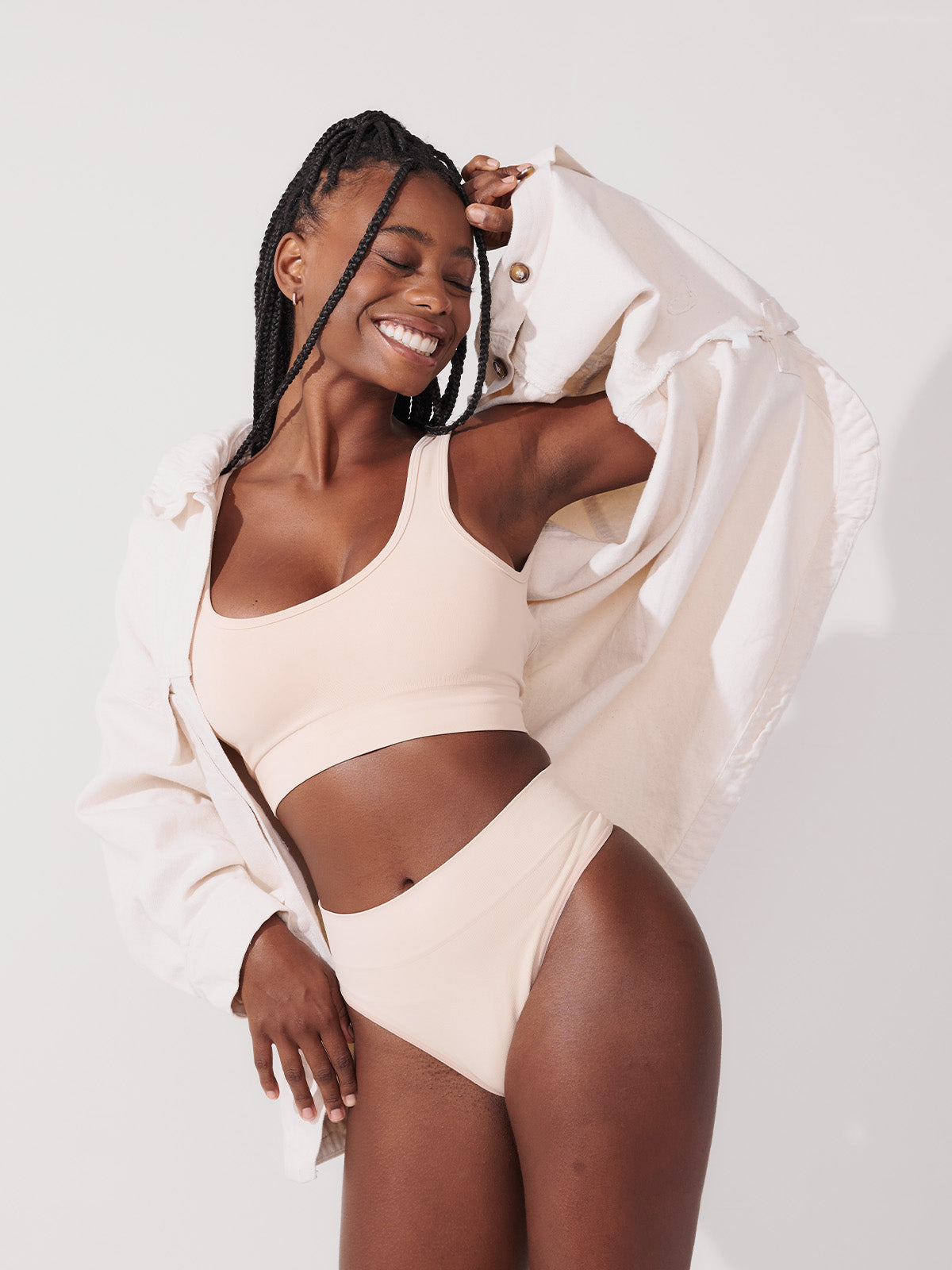 Conjunto Sutiã Modelador + Calcinha Fio Dental Cintura Alta Premium Bege