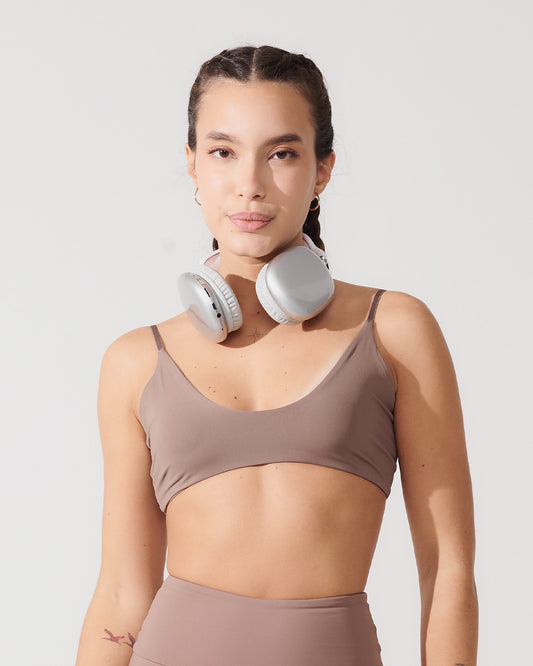 Top Slim Fitness com Alças Finas Marrom Cacau