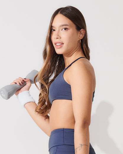 Top Fitness Média Compressão com Costas Cruzadas Azul Marinho