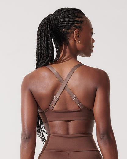 Top Fitness Média Compressão com Costas Cruzadas Marrom Café