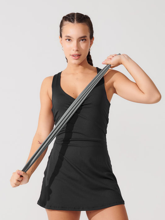 Vestido Fitness Modelador com Sustentação, Costas Nadador e Shorts Preto