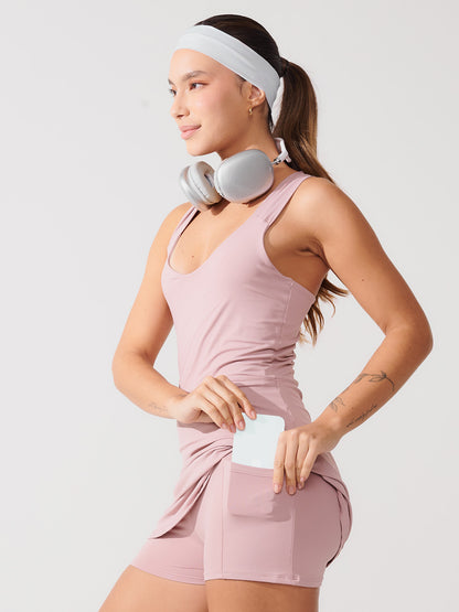 Vestido Fitness Modelador com Sustentação, Costas Nadador e Shorts Rose