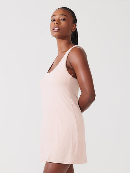Vestido Fitness Plissado com Shorts e Costas Nadador Bege