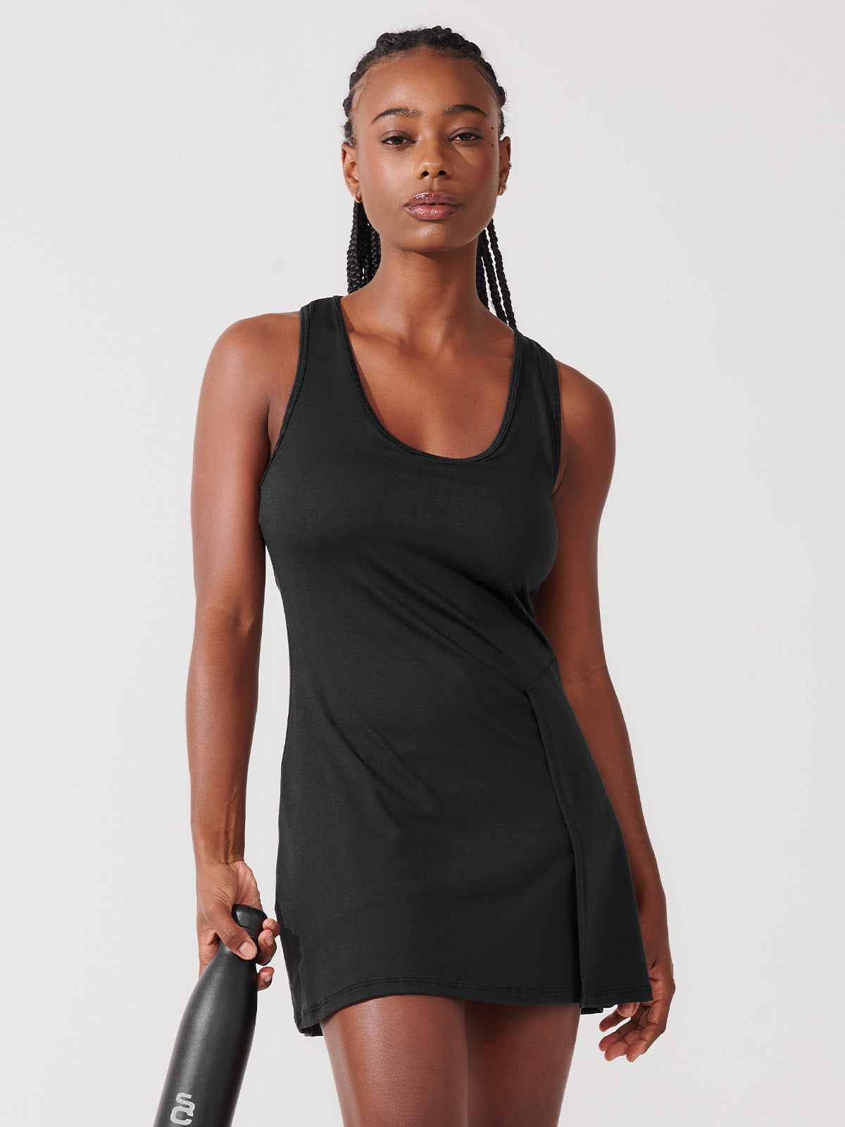 Vestido com Detalhe em Sobreposição e Shorts Interno Preto