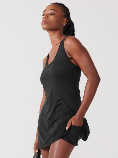 Vestido Fitness Plissado com Shorts e Costas Nadador Preto