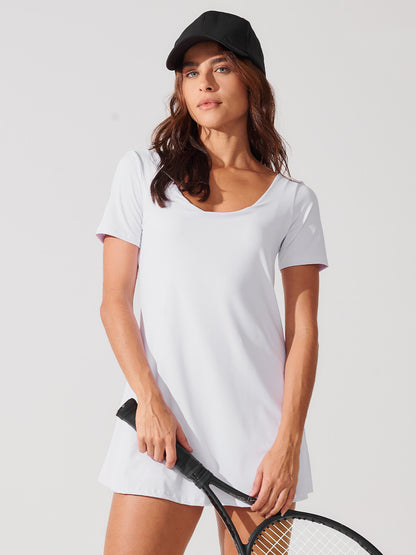 Vestido Fitness com Manga Curta e Shorts Branco